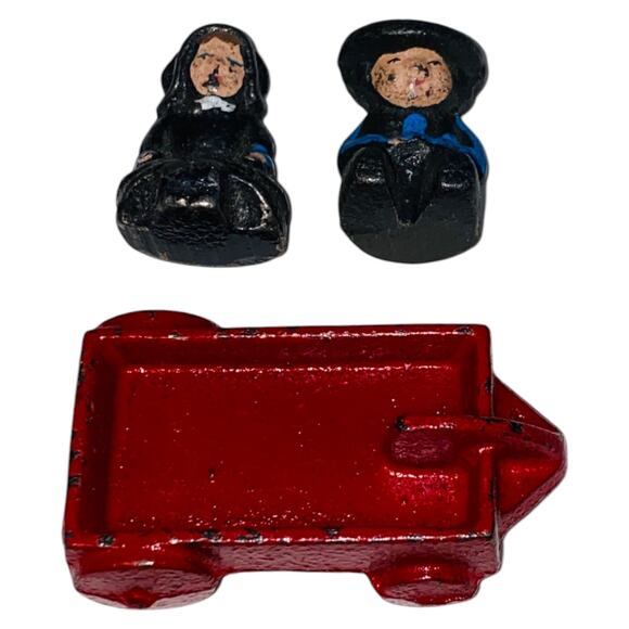Vintage Cast Iron Blue Amish Boy Girl Red Wagon 1997 John Wright Figurines  A926 - Picture 8 of 10